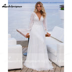 Simple Boho Wedding Dress Customized Robe Longue Vintage Lace Chiffon Long Wedding Dresses Chic Bridal Gowns