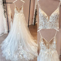 Spaghetti Straps Vintage Lace Wedding Dress With V Neckline Bride Dress Tulle Beach Bridal Gown Trouwjurk Customized