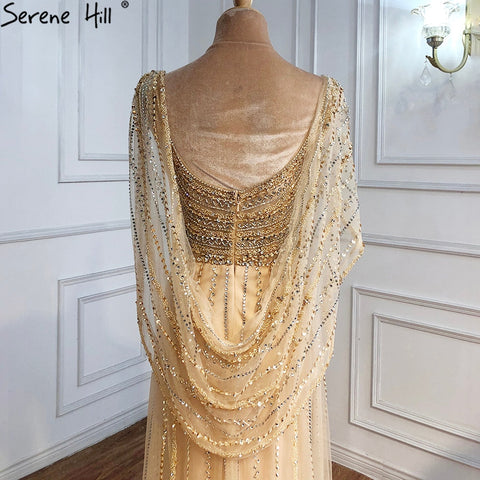 Luxury Champagne Split Diamond Beaded Sleeveless Evening Dress LA70301