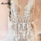 Sexy A-Line Backless Wedding Dress Customized Lace Applique Beaded Off White Tulle Wedding Gowns Trouwjurk Long Bridal Dress