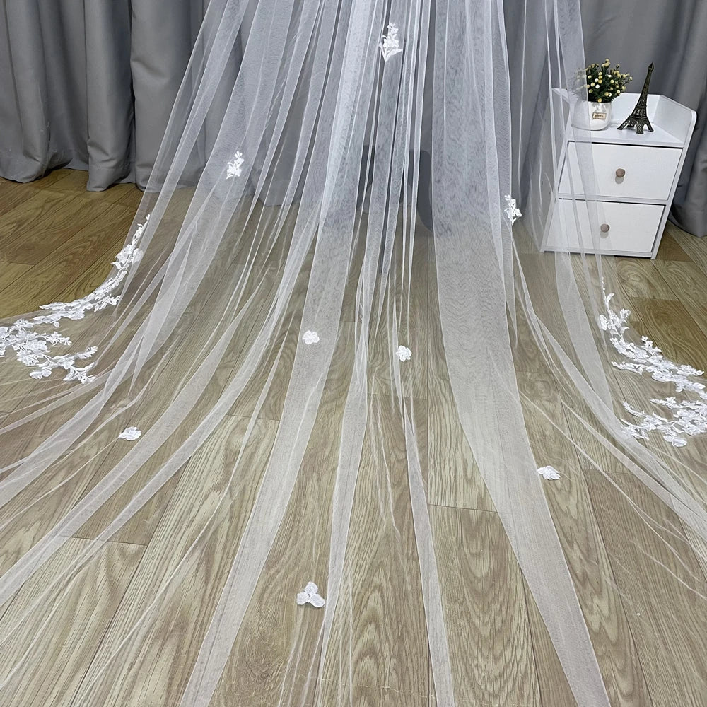 3m Cathedral Wedding Bridal Veil Soft Lace Ivory White Veil with Comb Veu Velo Noiva Wedding Accessories 3m 4m 5m Customizable V