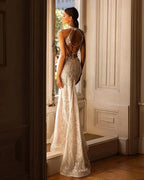 High Neck Wedding Dresses Women's Elegant Tulle Backless Bohemian Beads Sequins Applique Beach Bridal Gowns Vestidos Novia by payinti