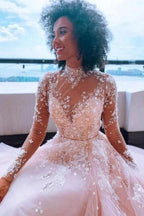 High neck Elegant Lace Long sleeves Wedding Dress by misshow.com