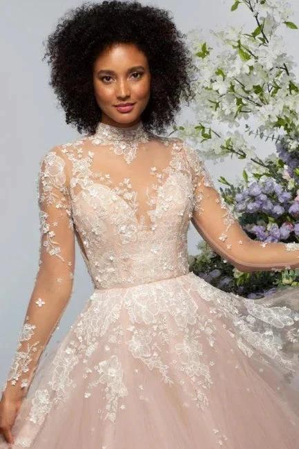 High neck Elegant Lace Long sleeves Wedding Dress by misshow.com