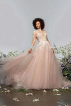 High neck Elegant Lace Long sleeves Wedding Dress by misshow.com