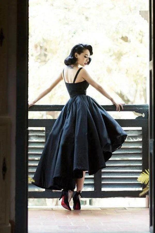 High Low Black Dress Vintage Homecoming Dresses Short Prom Dress PD387 by pgmdress