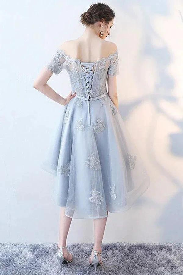 High Low Homecoming Dress Off-the-shoulder Tulle Short Prom Dress PD355 by pgmdress