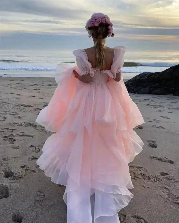 High Slit Dress Organza Trailing Prom Dress SYP181 by vivymakudress