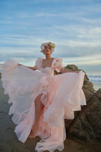 High Slit Dress Organza Trailing Prom Dress SYP181 by vivymakudress