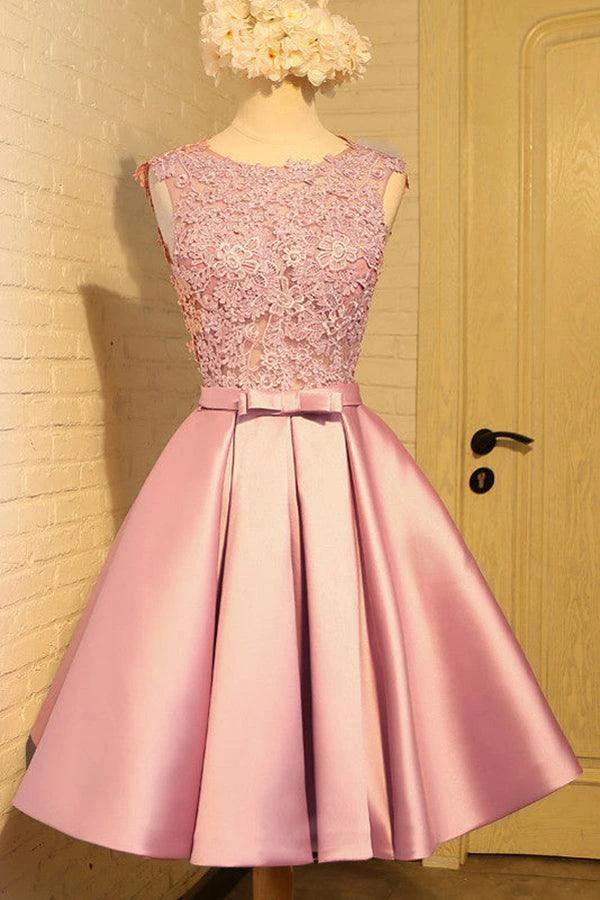 Homecoming Dress Appliques Bowknot Satin Short Prom Dress Party Dress PD454 by pgmdress