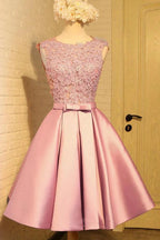 Homecoming Dress Appliques Bowknot Satin Short Prom Dress Party Dress PD454 by pgmdress
