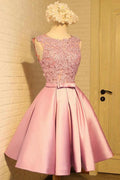 Homecoming Dress Appliques Bowknot Satin Short Prom Dress Party Dress PD454 by pgmdress
