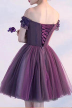 Homecoming Dress Purple Off-the-shoulder Short Prom Dress Party Dress PD354 by pgmdress