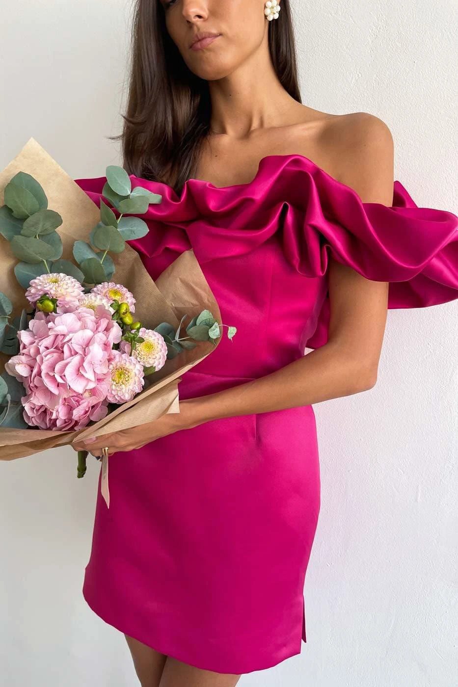 fuchsia mini dress strapless corset mini dress SYH2 by vivymakudress