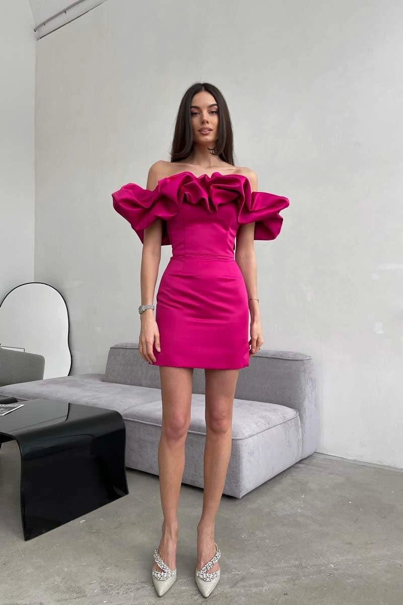 fuchsia mini dress strapless corset mini dress SYH2 by vivymakudress