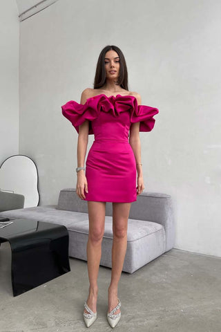 fuchsia mini dress strapless corset mini dress SYH2