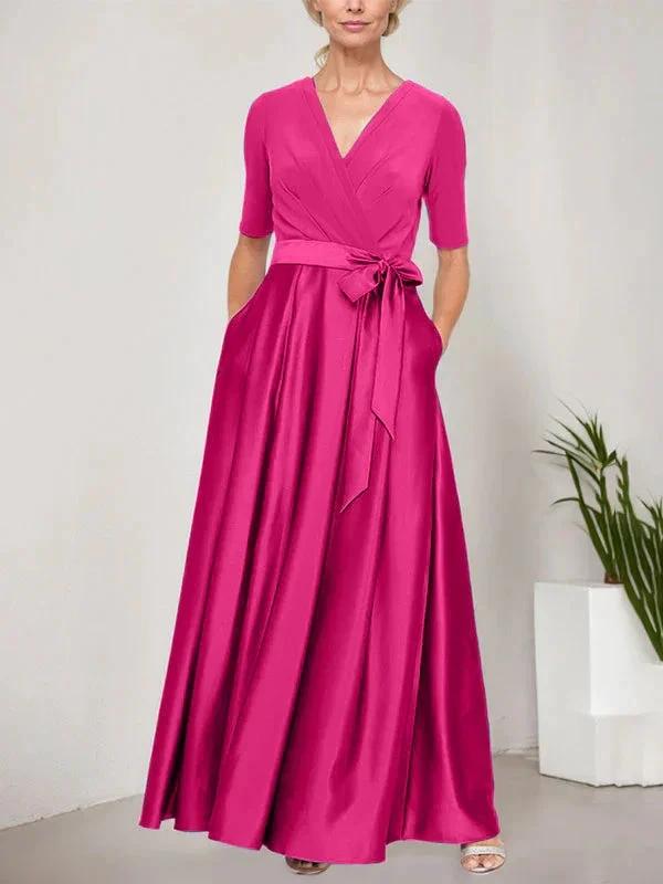 Surplice Neckline Ballgown with Full Satin Skirt & Jersey Bodice by Dreamylily