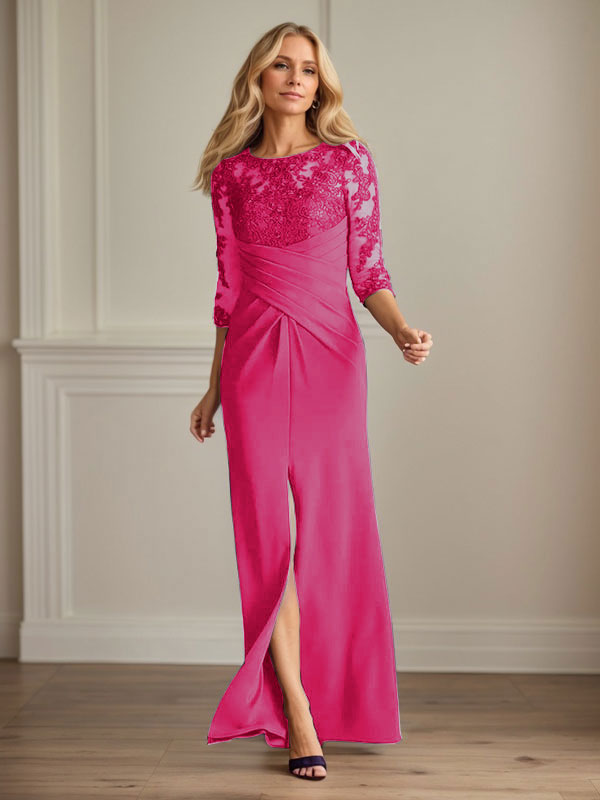 Plum Sheath Lace Stretch Crepe Mother of the Bride Dress