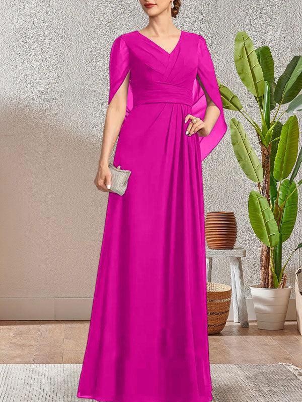 Dark Navy A-Line V-Neck Long Mother of Bride Dress by Dreamylily