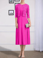 A-line Scoop Tea-Length Chiffon Mother of the Bride Dress With Pleated by Dreamylily