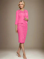 Sheath/Column Scoop Knee-Length Chiffon Lace Mother of the Bride Dress With Beading by Dreamylily