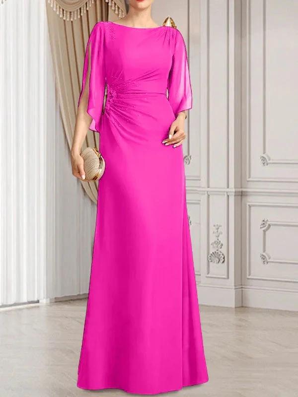 Sheath/Column Scoop Floor-Length Chiffon Mother of the Bride Dress With Pleated Beading by Dreamylily