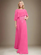 A-line Scoop Floor-Length Chiffon Lace Mother of the Bride Dress With Sequins Beading by Dreamylily