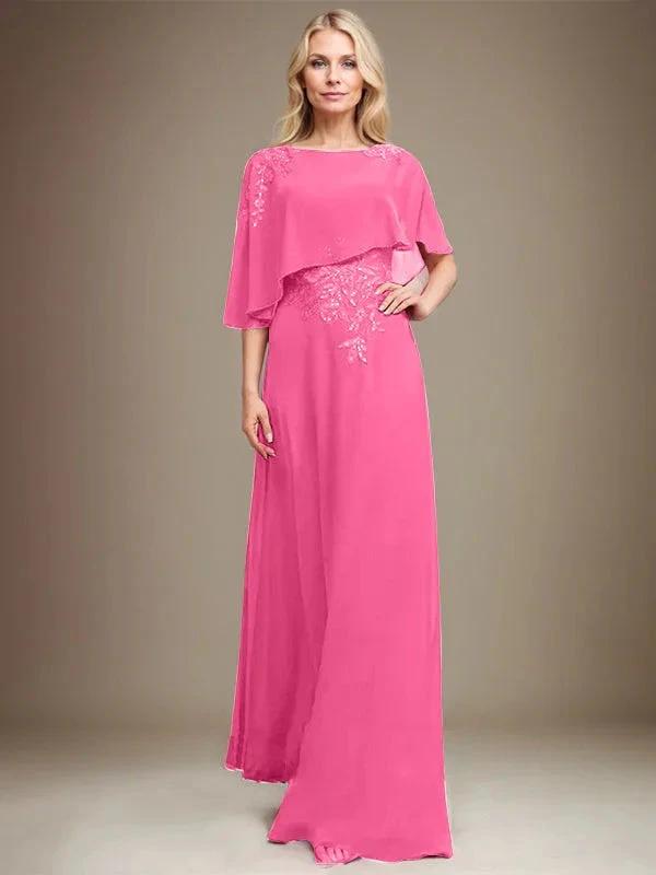 A-line Scoop Floor-Length Chiffon Lace Mother of the Bride Dress With Sequins Beading by Dreamylily