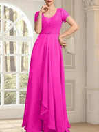 A-line Sweetheart Floor-Length Chiffon Lace Mother of the Bride Dress With Beading Cascading Ruffles by Dreamylily