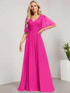 A-line V-Neck Floor-Length Lace Chiffon Mother of the Bride Dress With Sequins by Dreamylily