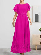 A-line Scoop Ankle-Length Lace Chiffon Mother of the Bride Dress With Sequins by Dreamylily