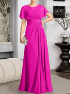 A-line Scoop Floor-Length Chiffon Mother of the Bride Dress With Pleated Beading by Dreamylily