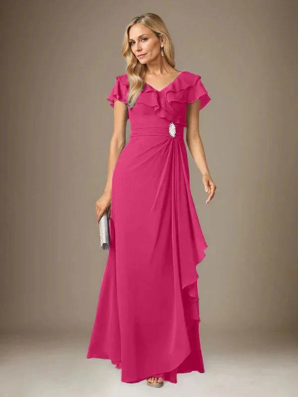 Stormy A-Line V-Neck Ruched Chiffon Dress by Dreamylily