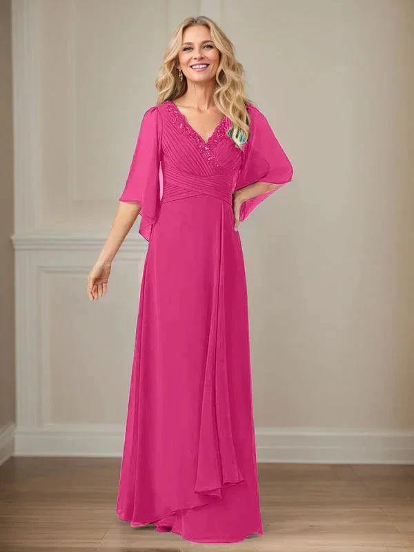 A-Line V-Neck Long Sequins Chiffon Mother Dress by Dreamylily