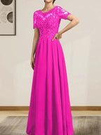 A-line Scoop Illusion Floor-Length Chiffon Lace Mother of the Bride Dress With Sequins Beading by Dreamylily