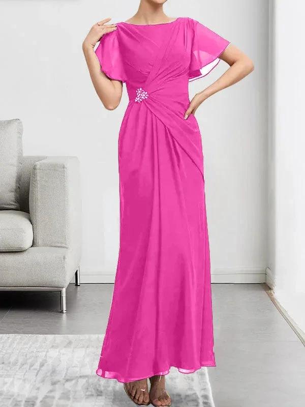 A-line Scoop Illusion Tea-Length Chiffon Lace Mother of the Bride Dress With Beading Sequins by Dreamylily