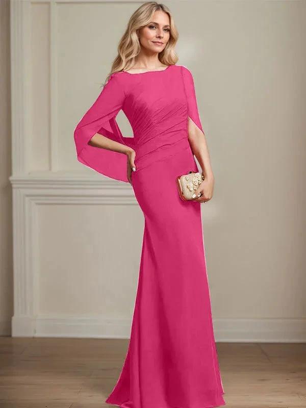 Trumpet/Mermaid Boat Neck Floor-Length Chiffon Mother of the Bride Dress With Pleated by Dreamylily