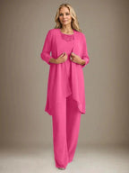 Chiffon Scoop Long Sleeves Mother Of The Bride Pantsuits With Jacket by Dreamylily