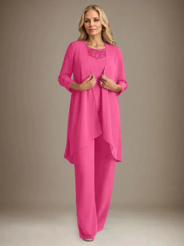 Chiffon Scoop Long Sleeves Mother Of The Bride Pantsuits With Jacket by Dreamylily