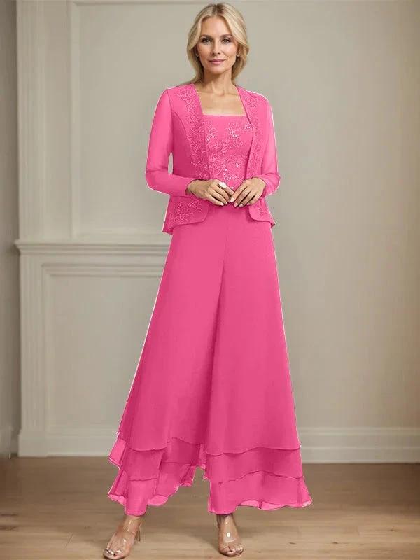 Separates Jumpsuit/Pantsuit Square Ankle-Length Lace Chiffon Mother of the Bride Dress With Sequins by Dreamylily