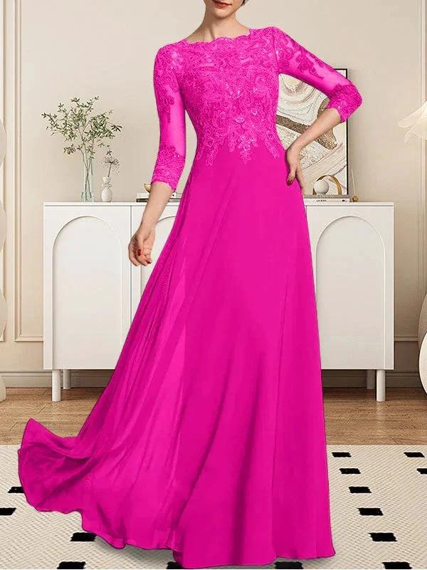 A-line Scoop Floor-Length Lace Chiffon Mother of the Bride Dress With Sequins by Dreamylily