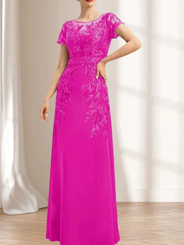 Sheath/Column Scoop Illusion Floor-Length Lace Chiffon Mother of the Bride Dress With Sequins by Dreamylily