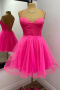 A-line Hot Pink Homecoming Dress Short Party Dress PD533 by pgmdress