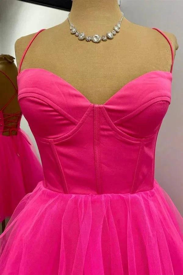 A-line Hot Pink Homecoming Dress Short Party Dress PD533 by pgmdress