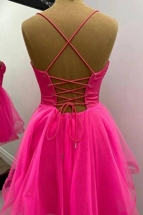 A-line Hot Pink Homecoming Dress Short Party Dress PD533 by pgmdress