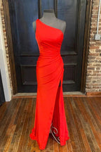 Hot Pink One Shoulder Prom Dress With Slit SYP105 by vivymakudress