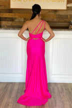 Hot Pink One Shoulder Prom Dress With Slit SYP105 by vivymakudress