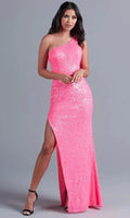 Hot Pink One Shoulder Sequin Prom Dress SYP80 by vivymakudress
