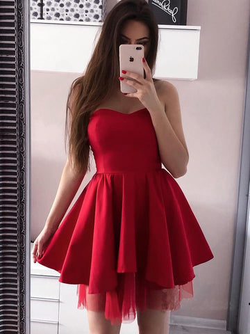 A-line Pink Sweetheart Satin Homecoming Dresses  PD244