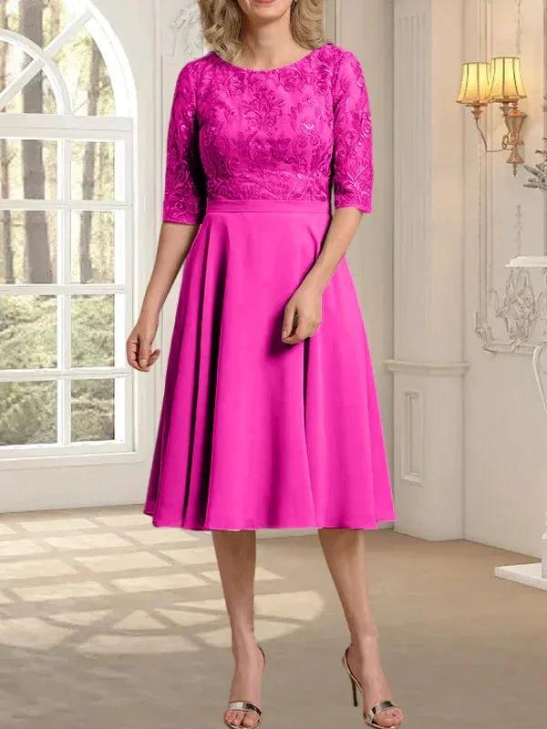 A-line Scoop Knee-Length Lace Chiffon Mother of the Bride Dress by Dreamylily